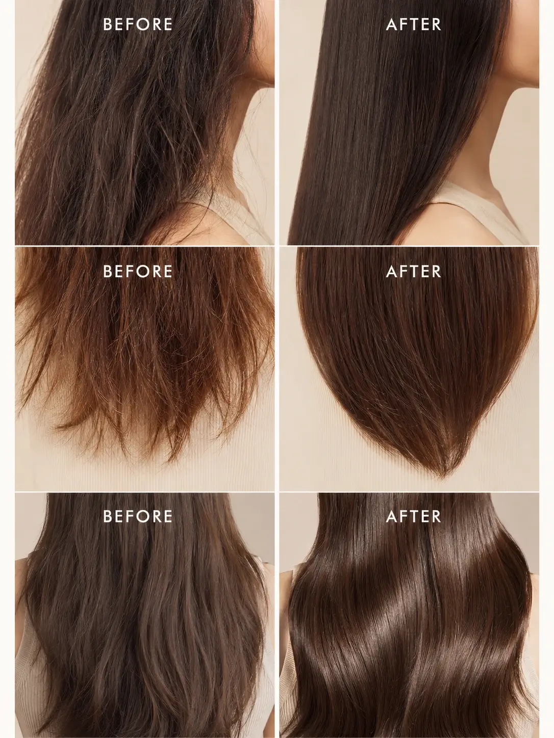 Before and after hair results showing smoother shinier hair with amber argan oil