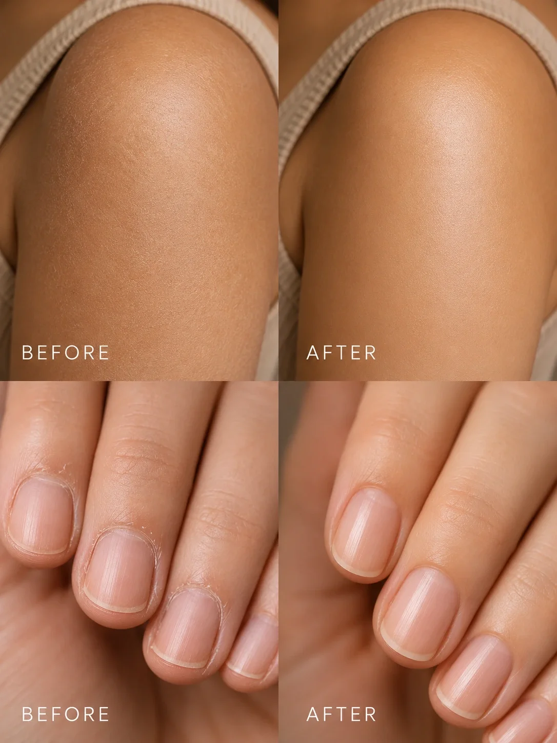 Before and after body and cuticle care results with TASANO Musk Argan Oil