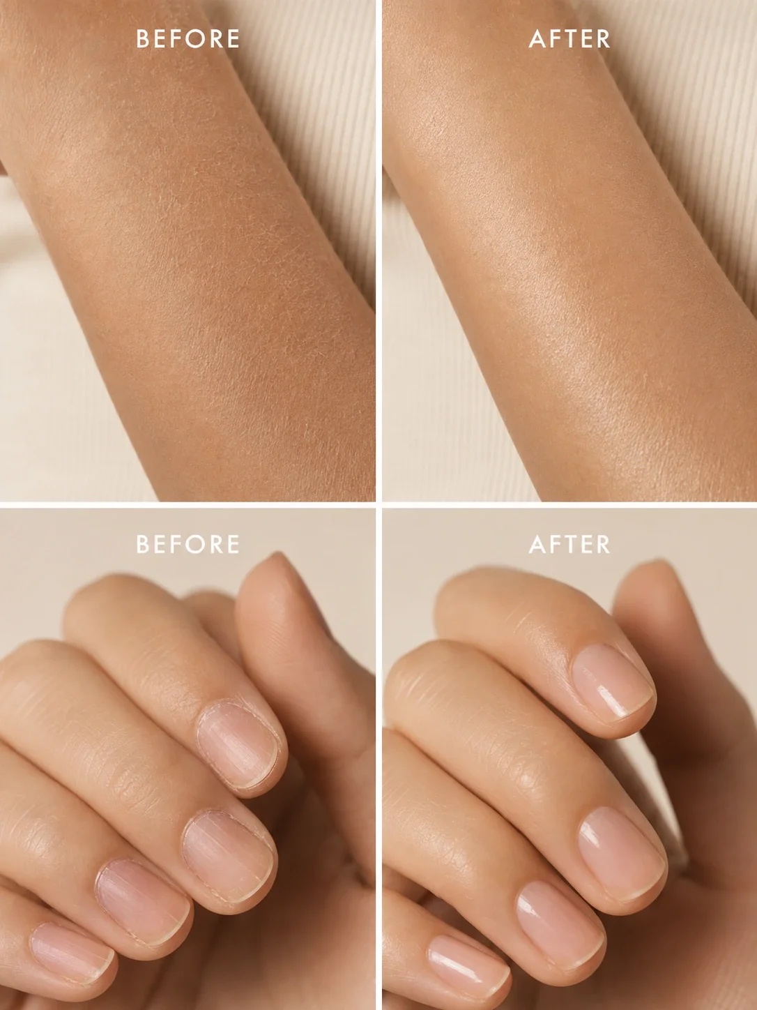 Before and after skin nails and cuticles care with amber argan oil