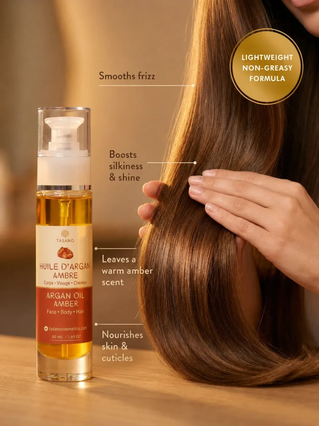 TASANO Amber Argan Oil benefits for frizz shine dry ends skin and cuticles TASANO Amber Argan Oil benefits for frizz shine dry ends skin and cuticles