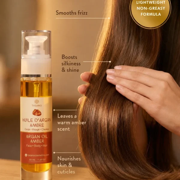 TASANO Amber Argan Oil benefits for frizz shine dry ends skin and cuticles TASANO Amber Argan Oil benefits for frizz shine dry ends skin and cuticles