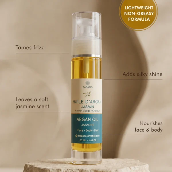 TASANO Jasmine Argan Oil benefits for smoother hair shine soft skin and a delicate floral scent TASANO Jasmine Argan Oil benefits for smoother hair shine soft skin and a delicate floral scent