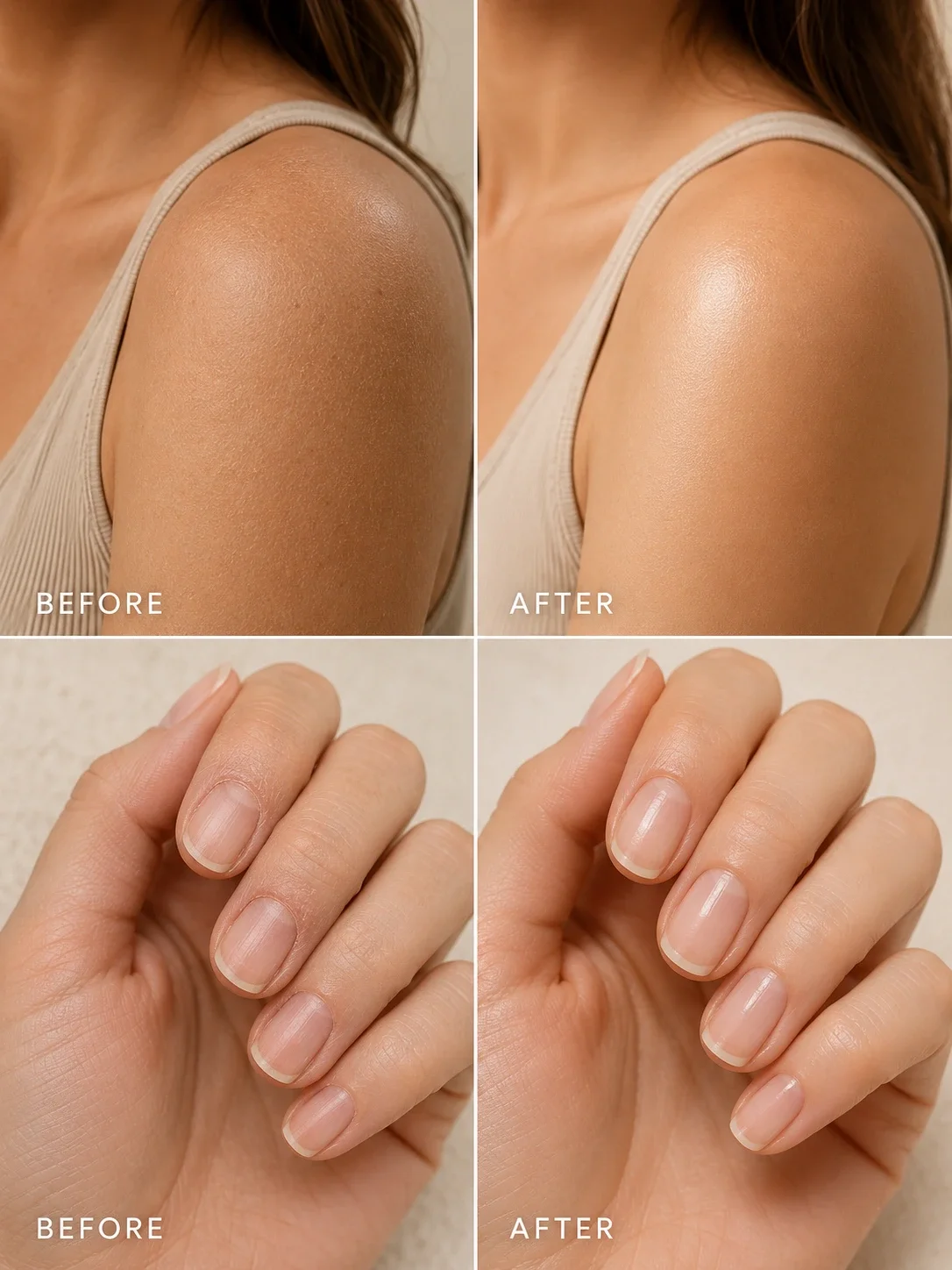TASANO Rose Argan Oil before and after results for soft skin nails and cuticles
