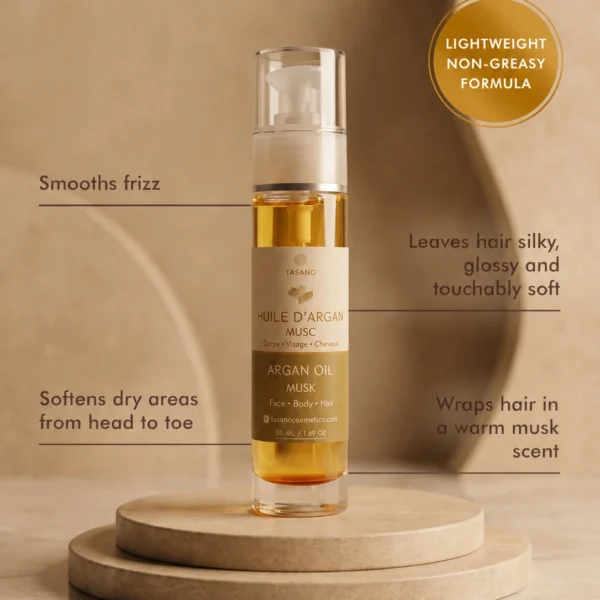 Benefits of TASANO Musk Argan Oil for hair, body, nails and cuticles