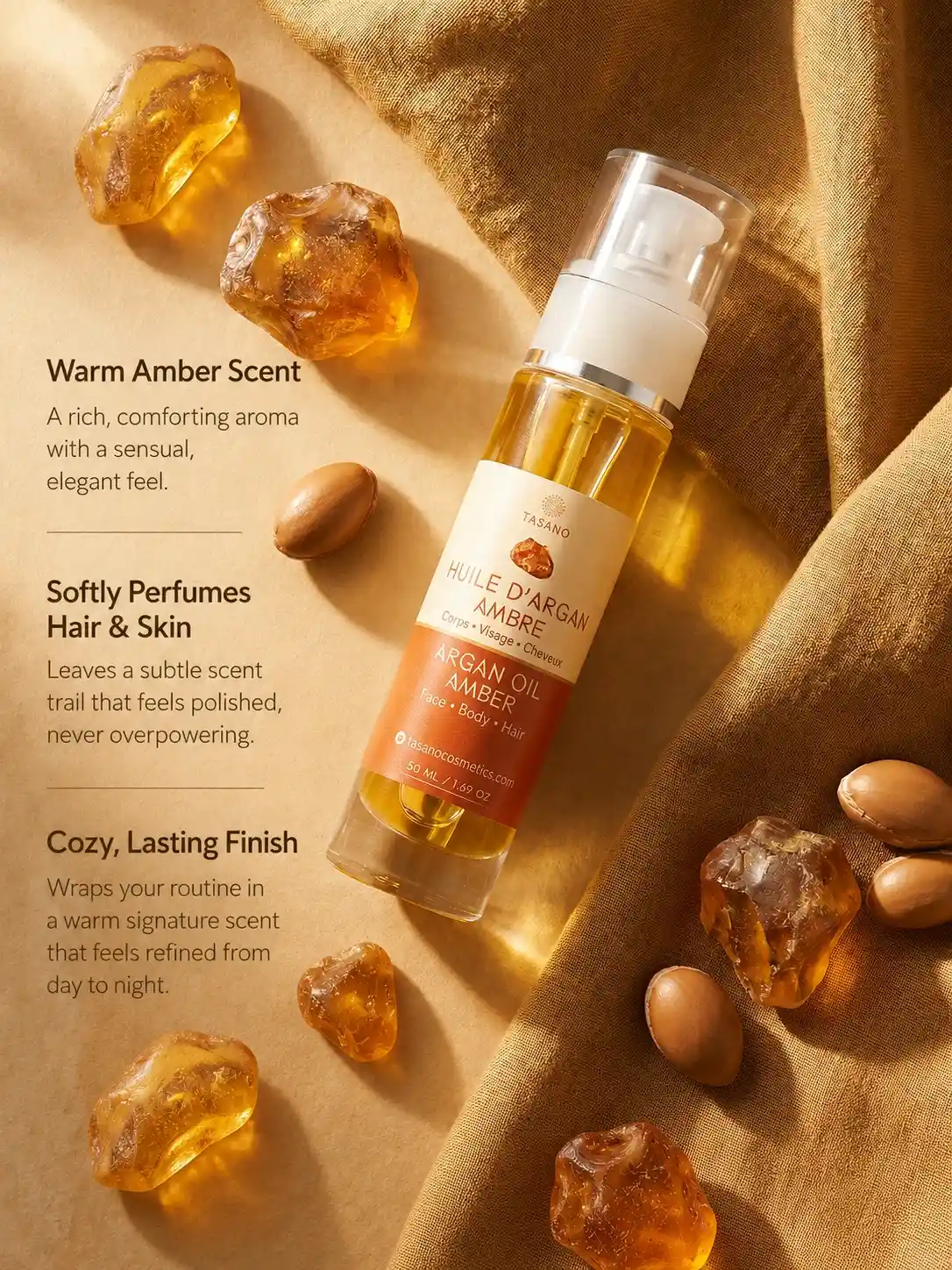 TASANO Amber Argan Oil warm amber scent for hair and skin