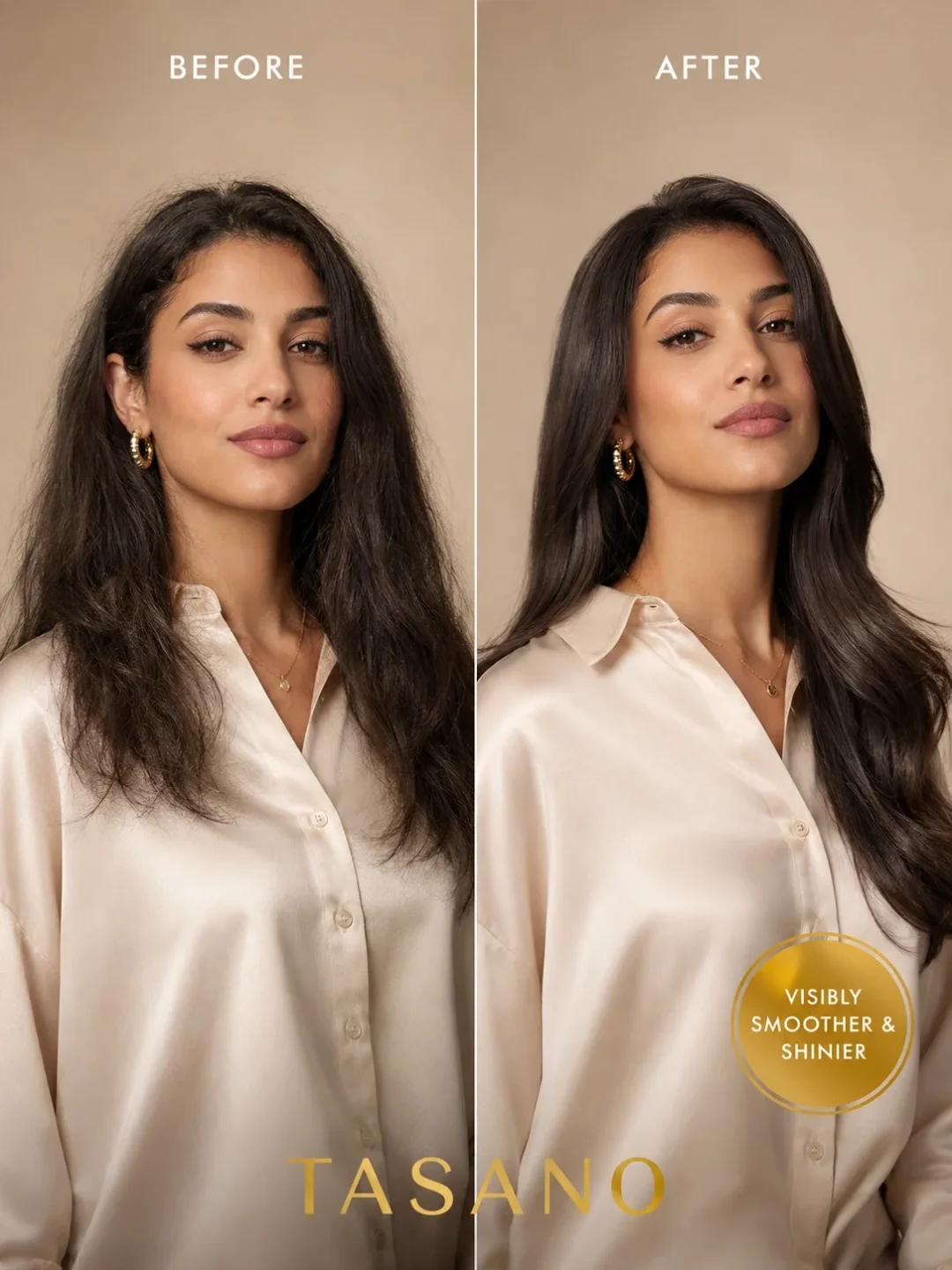 Before and after hair results showing smoother shinier hair with amber argan oil Before and after hair results showing smoother shinier hair with amber argan oil