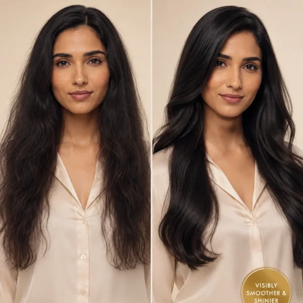 TASANO Gardenia Argan Oil before and after frizzy hair visibly smoother and shinier