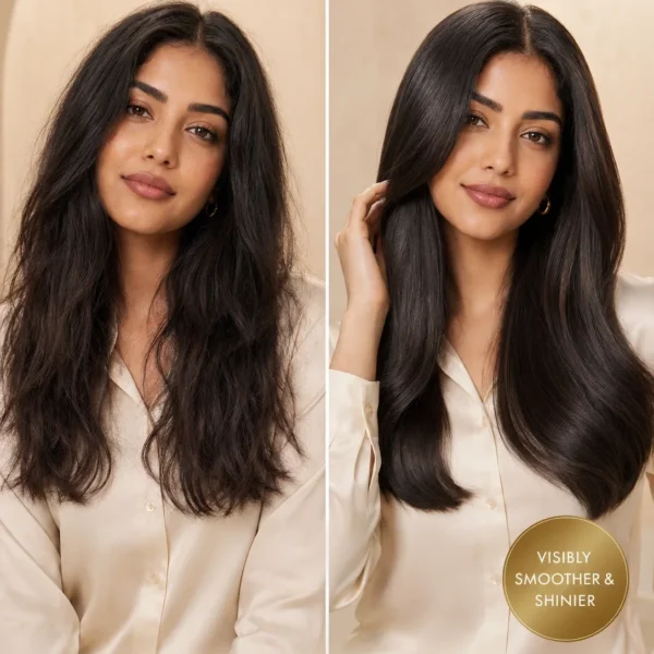 TASANO Jasmine Argan Oil before and after frizzy hair visibly smoother shinier and softer TASANO Jasmine Argan Oil before and after frizzy hair visibly smoother shinier and softer