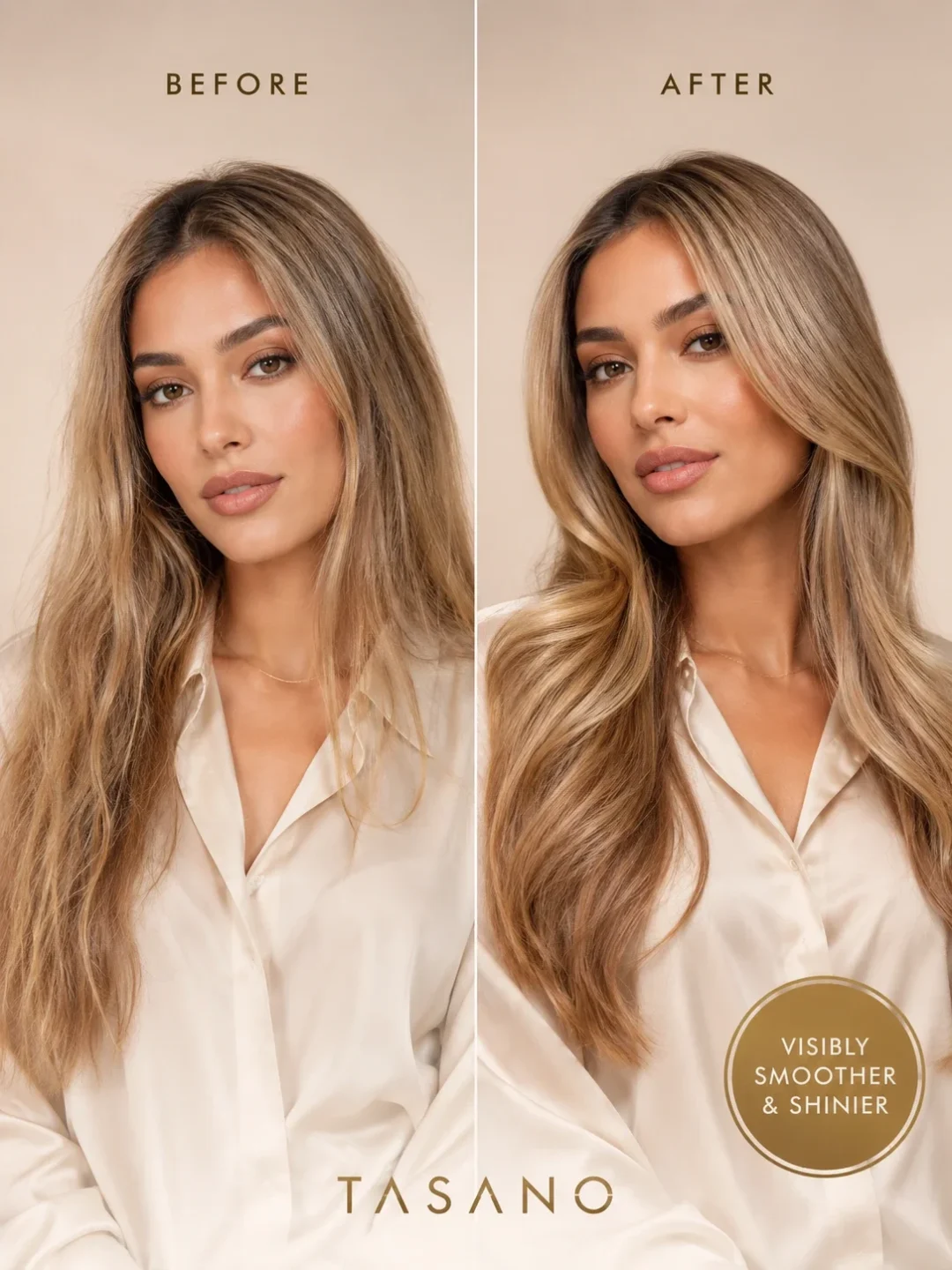 TASANO Vanilla Argan Oil before and after hair results for smoother shinier hair