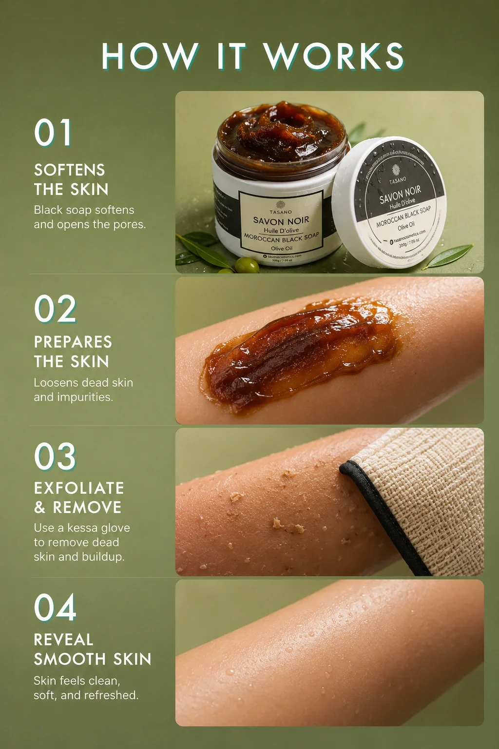 Moroccan black soap and kessa glove for traditional hammam exfoliation