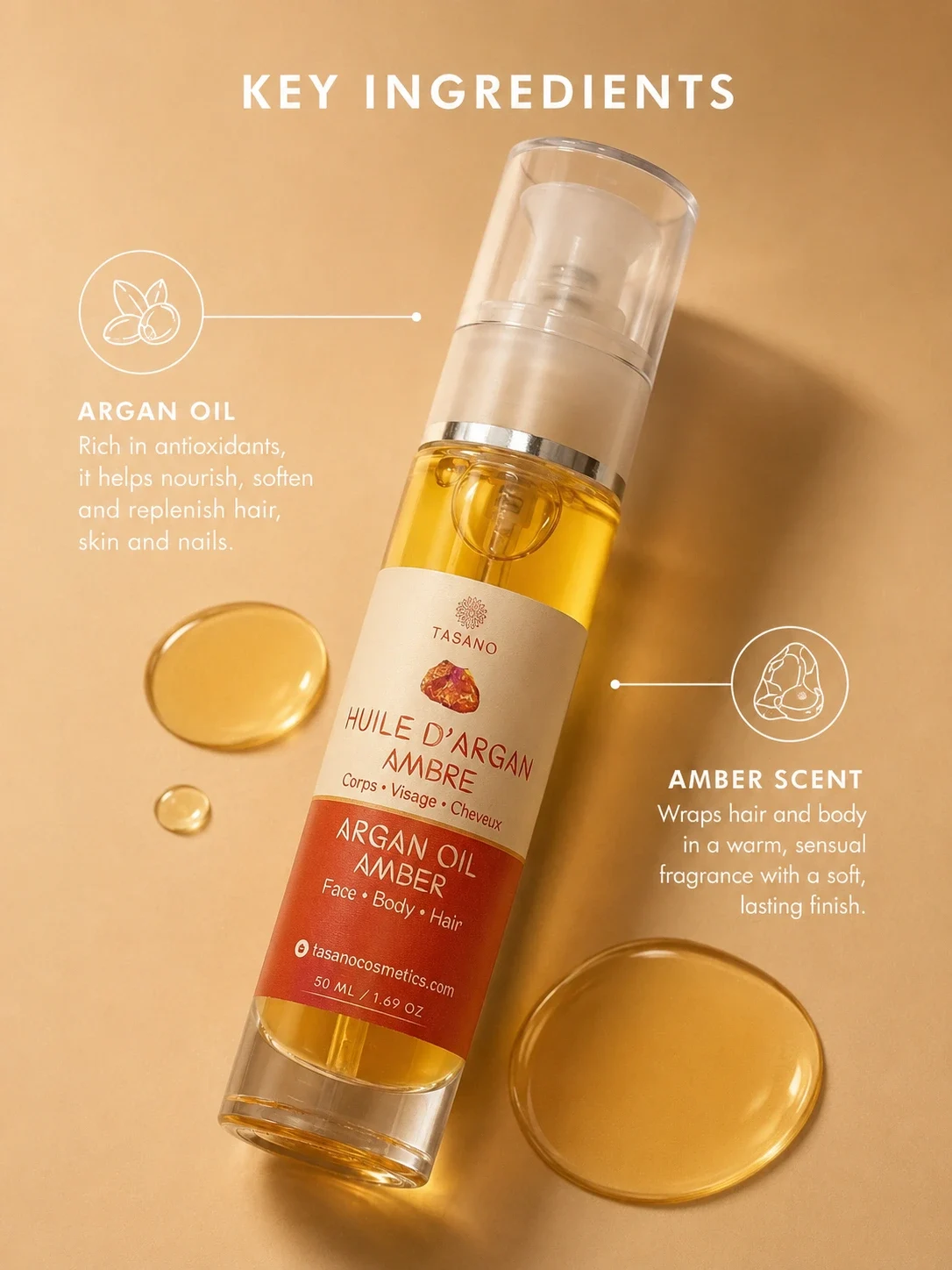 TASANO Amber Argan Oil with argan oil and amber scent ingredients