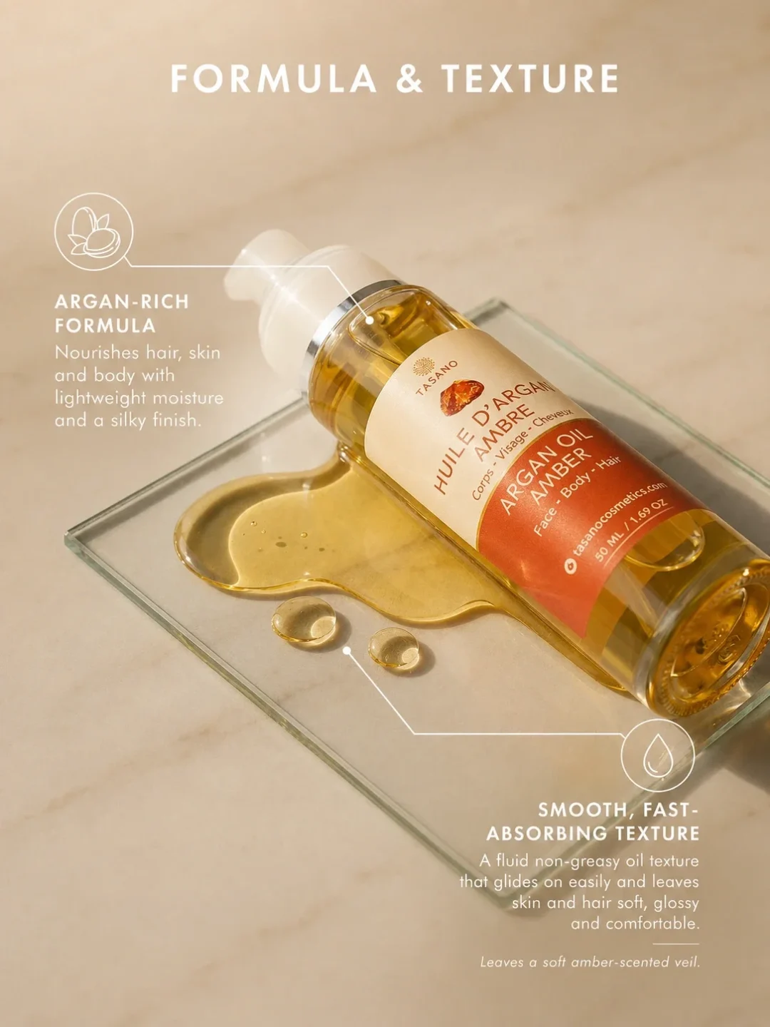 TASANO Amber Argan Oil lightweight non greasy formula and smooth texture TASANO Amber Argan Oil lightweight non greasy formula and smooth texture