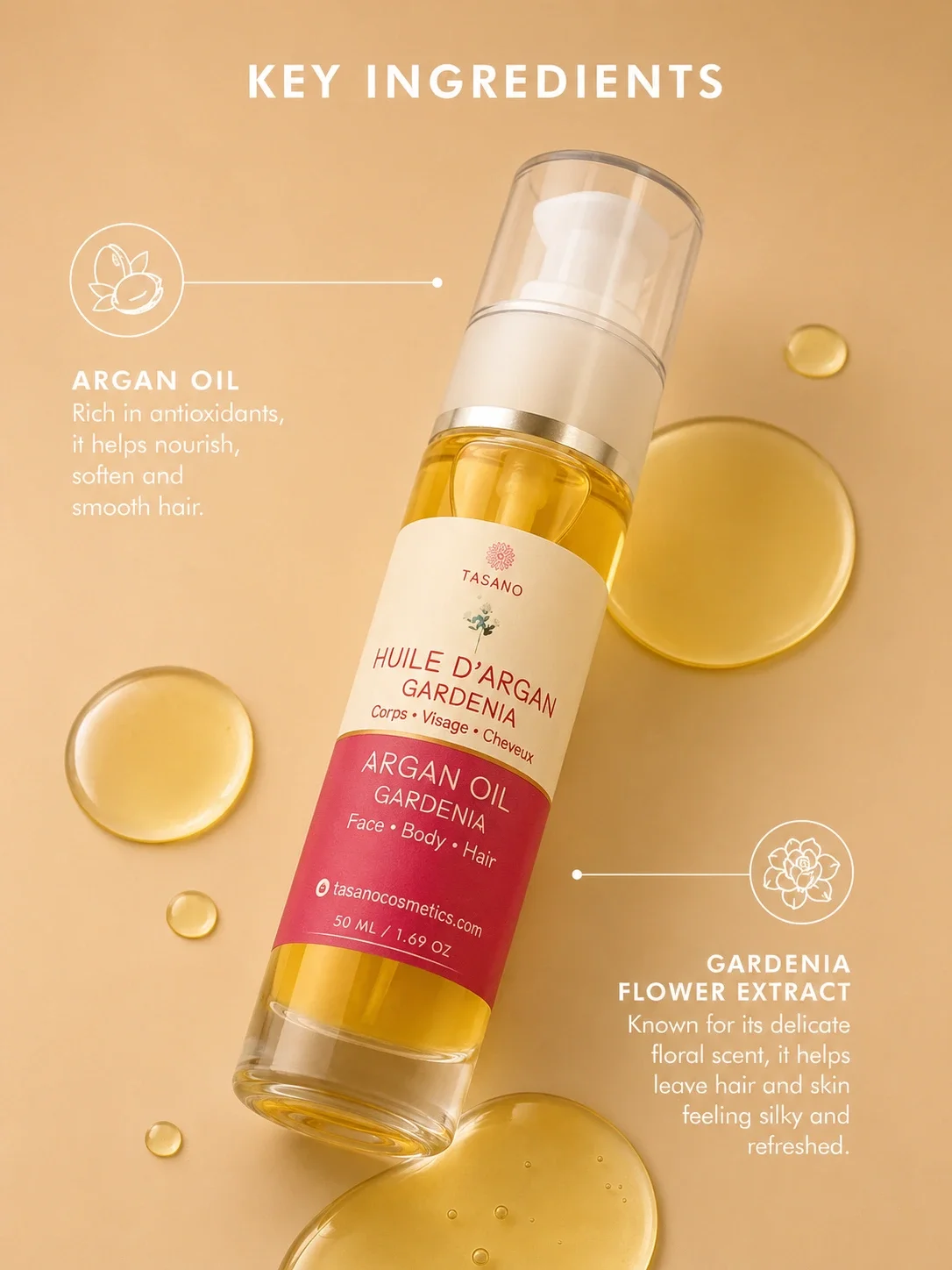 TASANO Gardenia Argan Oil with Moroccan argan oil and gardenia scent