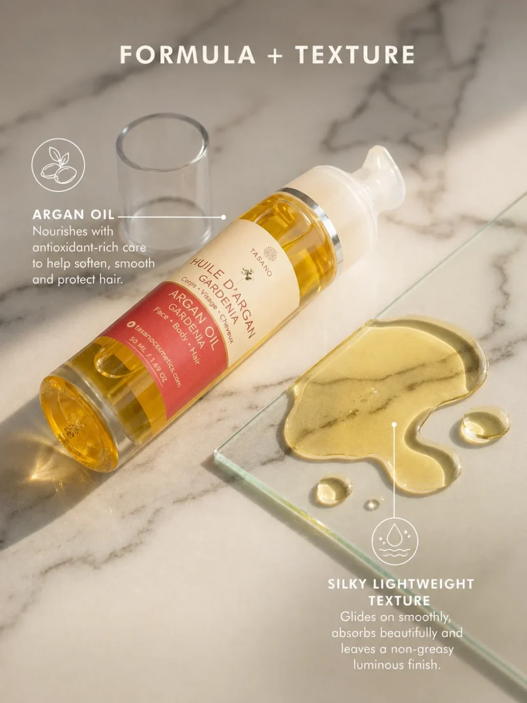 Gardenia argan oil lightweight texture with Moroccan argan oil for smooth hair and soft skin