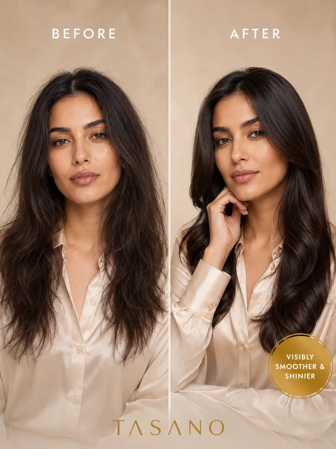 TASANO Lavender Argan Oil before and after hair results for smoother shinier hair