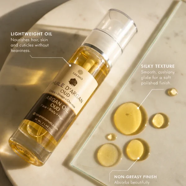 TASANO Oud Argan Oil lightweight non greasy formula and silky texture