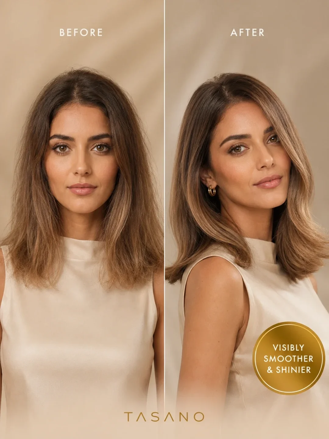 TASANO Rose Argan Oil before and after hair results for smoother shinier hair