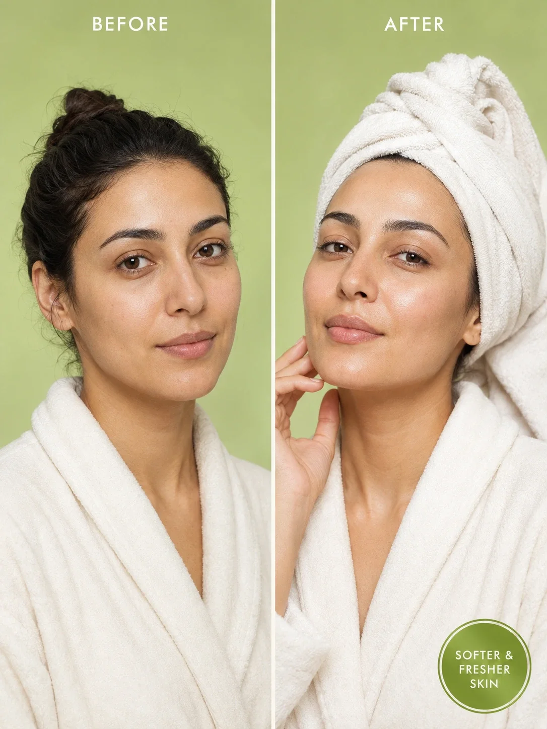 Orange Blossom Moroccan Black Soap before and after – smoother refreshed skin after hammam exfoliation