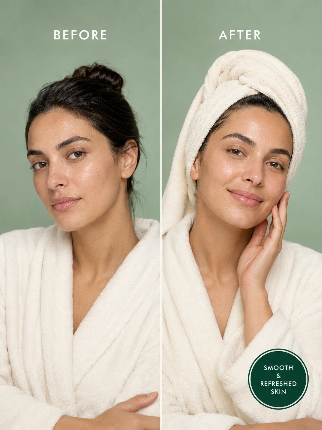 Eucalyptus Moroccan Soap before and after – smoother refreshed skin after traditional hammam exfoliation