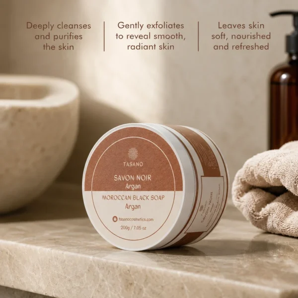 Argan Moroccan Soap benefits – cleanses softens and prepares dry body skin for exfoliation