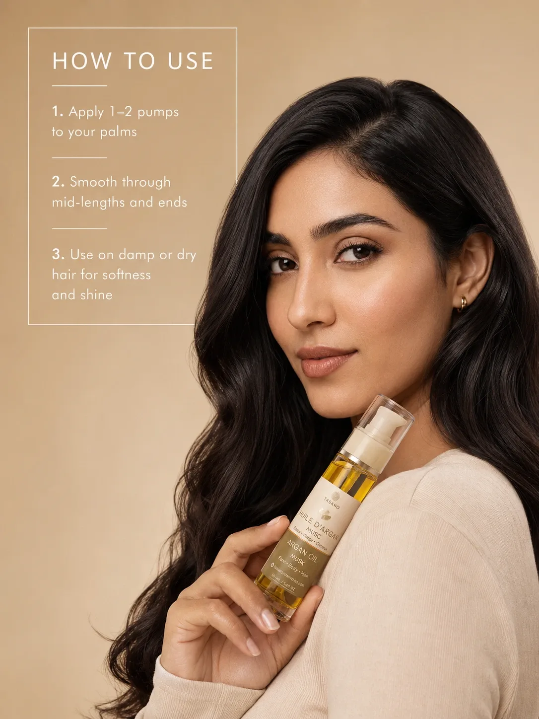 How to use TASANO Musk Argan Oil on hair, body, nails and cuticles