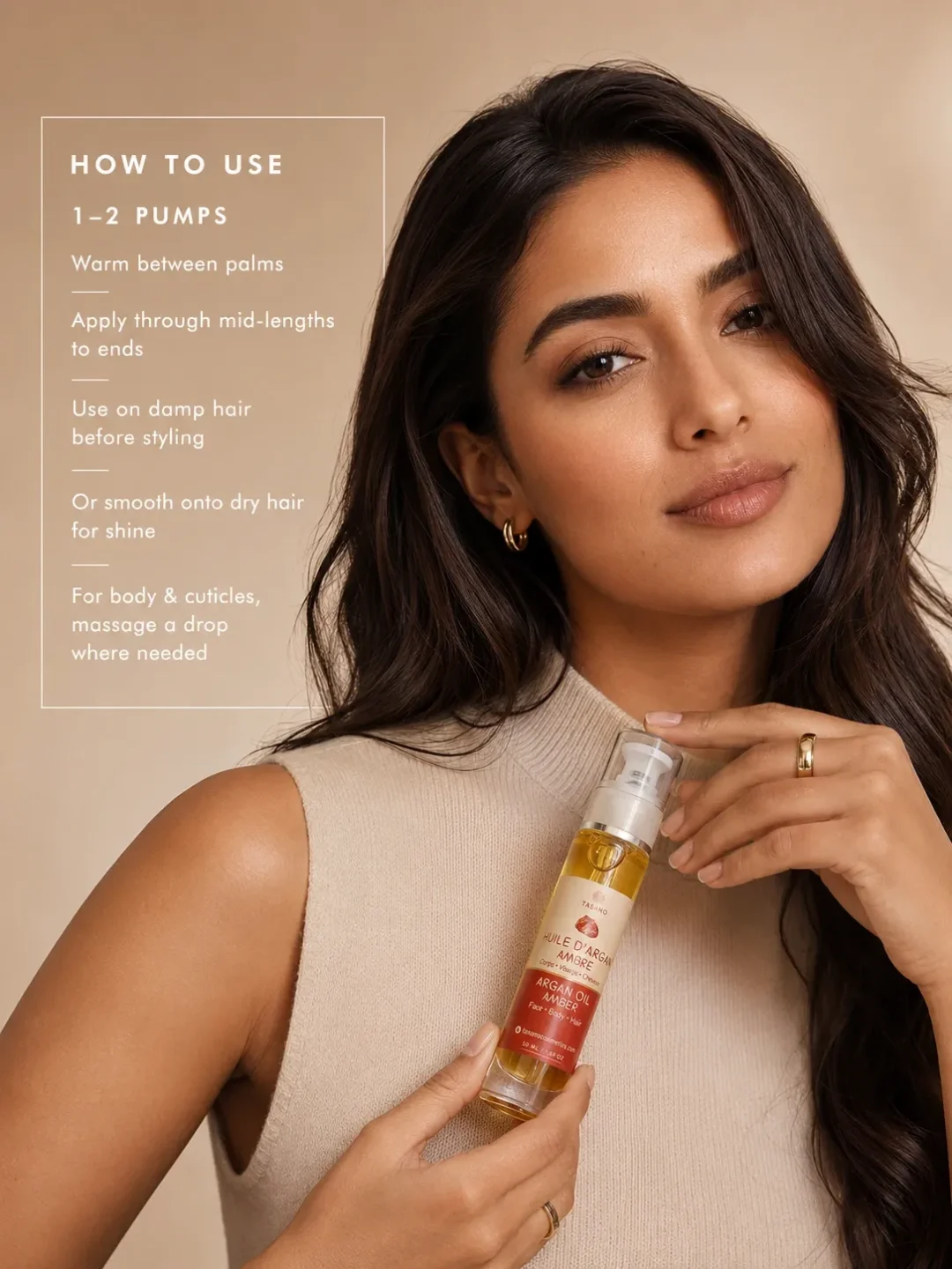 How to use TASANO Amber Argan Oil on damp or dry hair How to use TASANO Amber Argan Oil on damp or dry hair