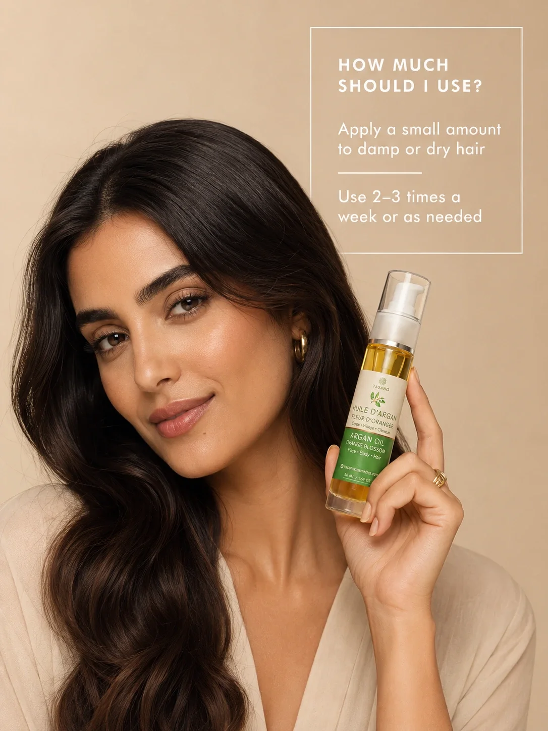 How to use TASANO Orange Blossom Argan Oil on damp or dry hair