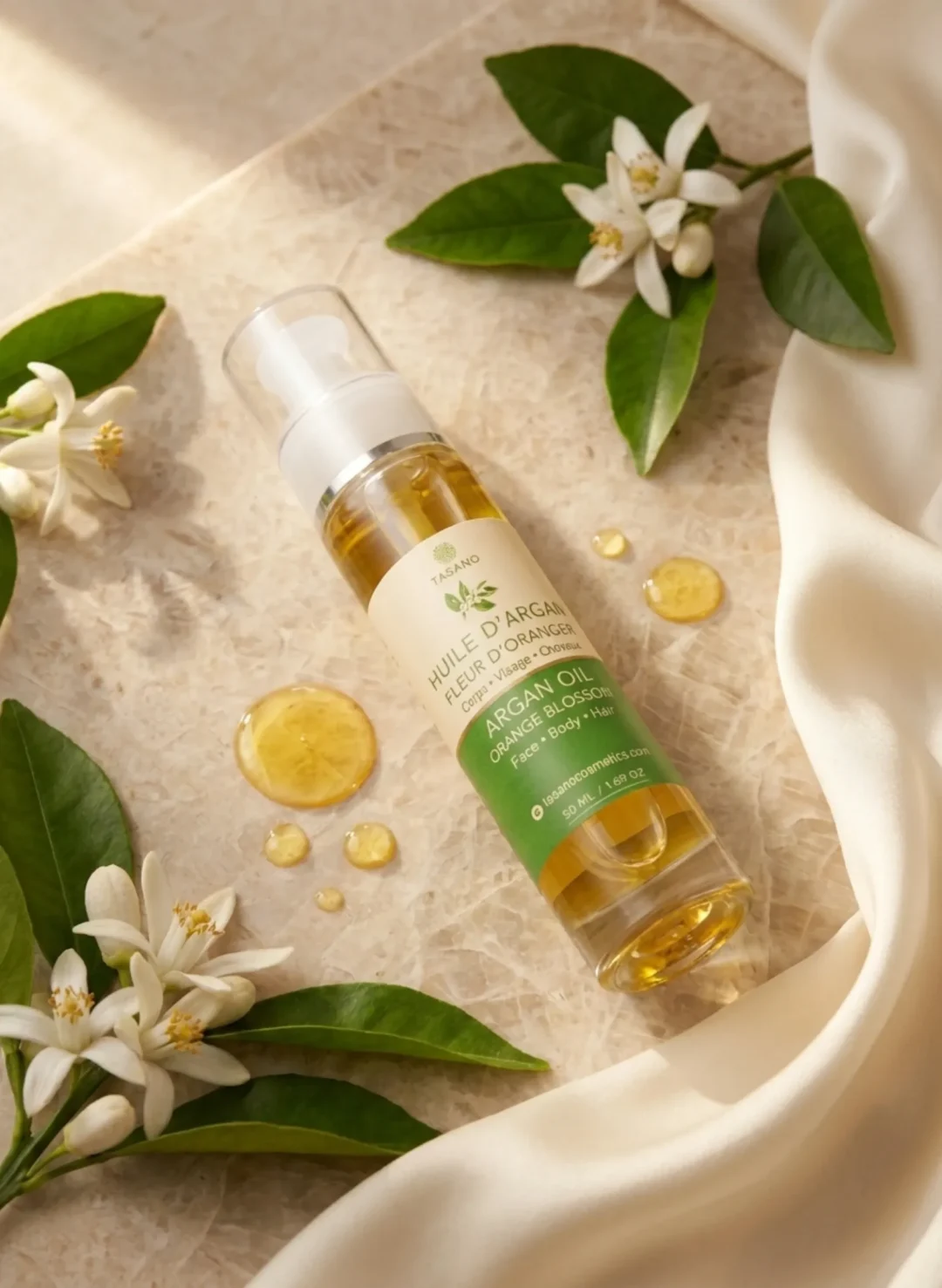 TASANO Orange Blossom Argan Oil with fresh floral orange blossom scent for hair and body