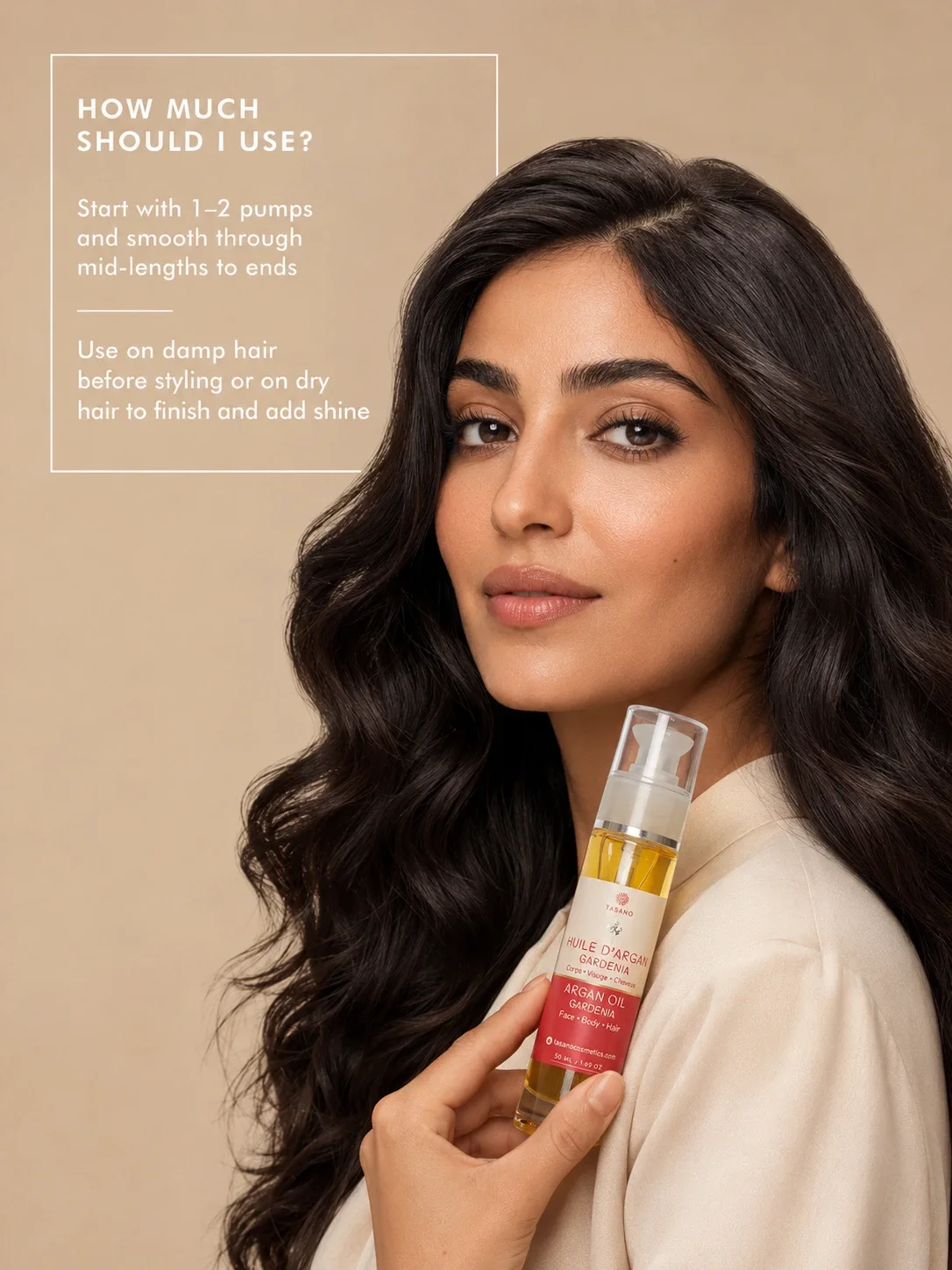 How to use TASANO Gardenia Argan Oil on damp or dry hair
