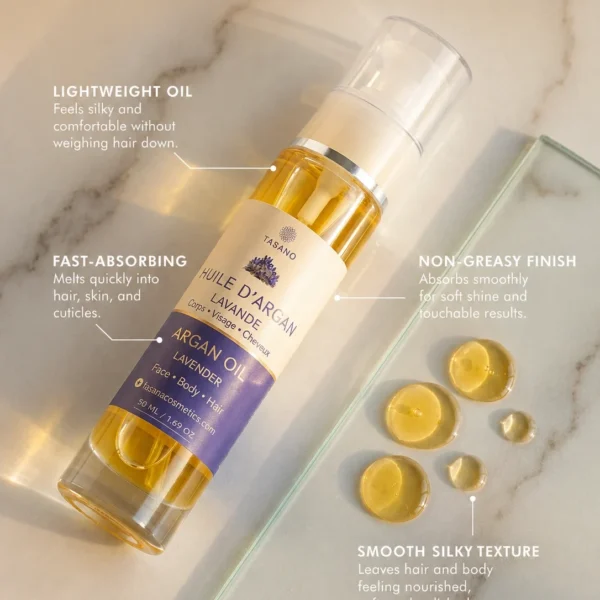 TASANO Lavender Argan Oil lightweight non greasy formula and silky texture