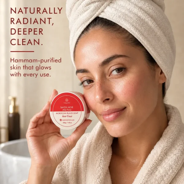 Aker Fassi Moroccan Soap results – smooth fresh radiant-looking post-hammam skin after exfoliation Aker Fassi Moroccan Soap results – smooth fresh radiant-looking post-hammam skin after exfoliation