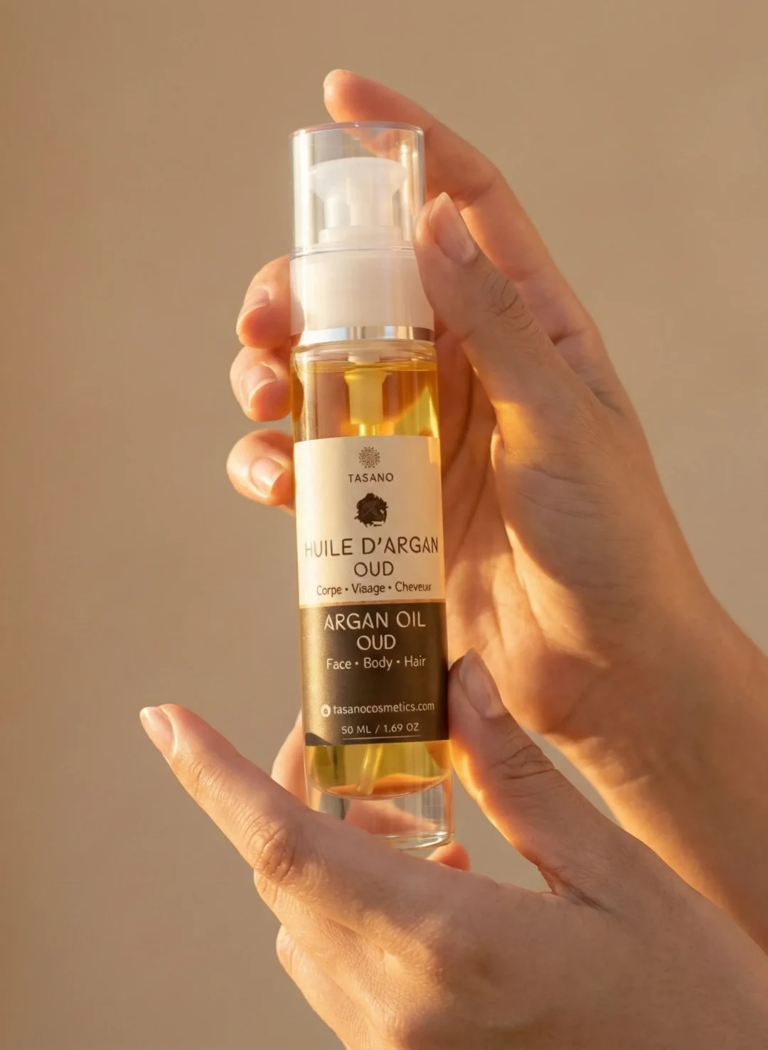 TASANO Oud Argan Oil with rich woody oud scent for hair and body