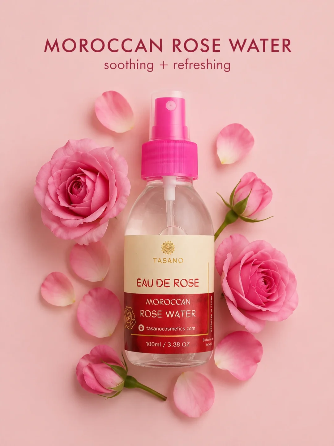 Pure Moroccan Rose Water made with steam-distilled Moroccan rose petals