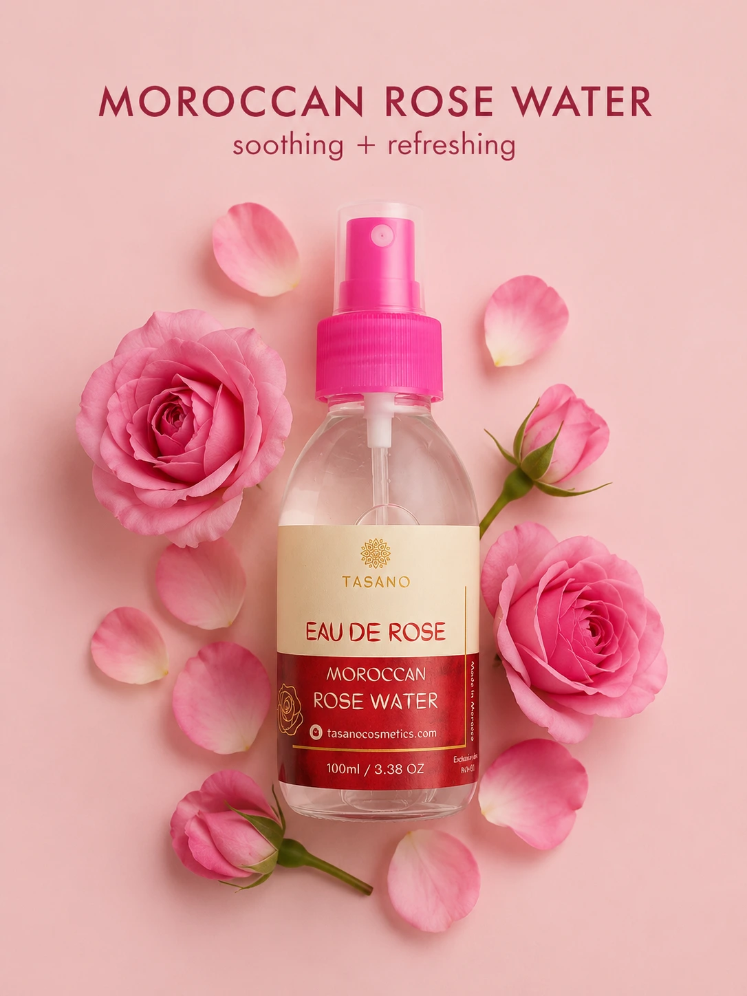 Pure Moroccan Rose Water made with steam-distilled Moroccan rose petals