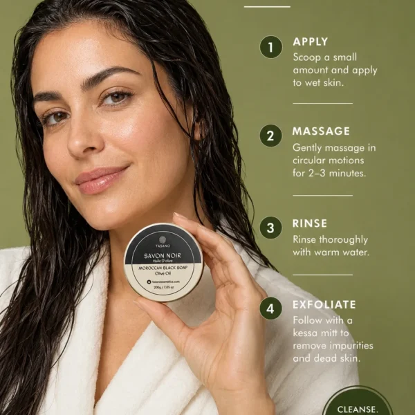 How to use Moroccan Black Soap with a kessa glove for body exfoliation