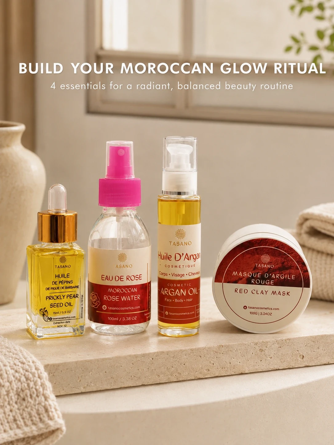 Moroccan skin care routine with prickly pear seed oil argan oil and rose water