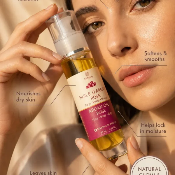 TASANO Rose argan oil benefits for dry-feeling facial skin and natural glow