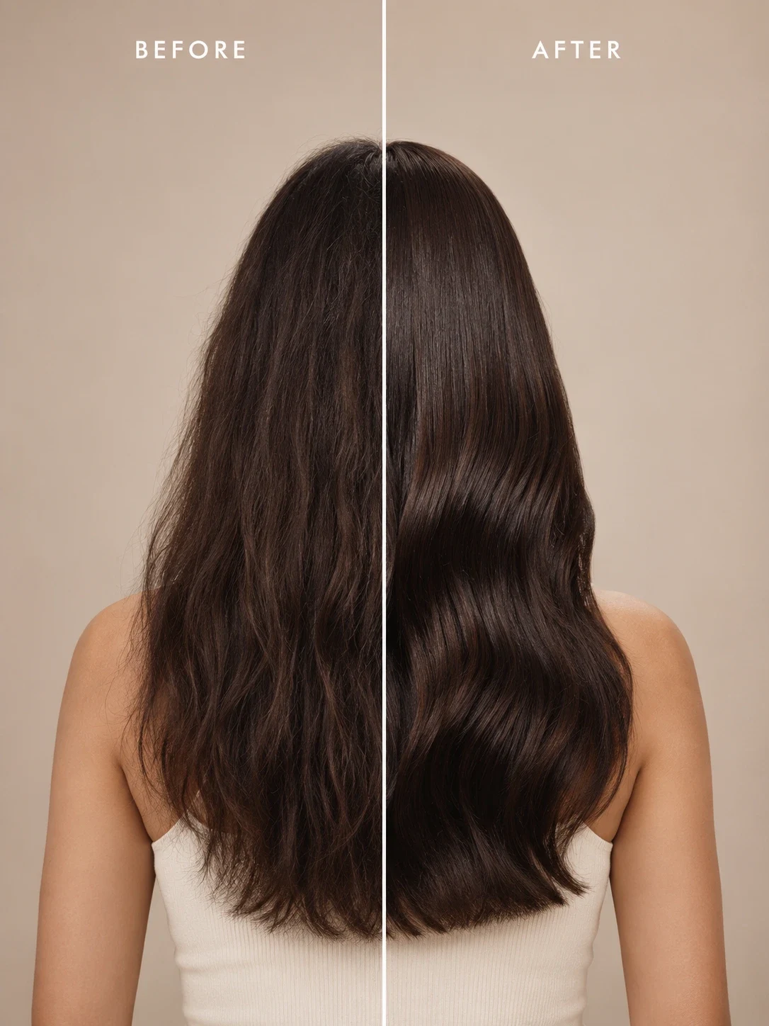 Before and after hair care comparison showing Moroccan argan oil benefits for softer, smoother, more radiant-looking hair.