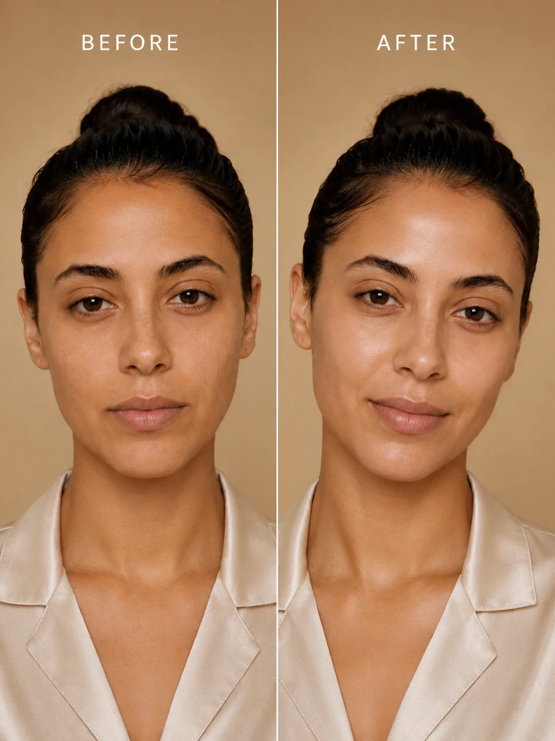 Before and after skincare comparison showing Moroccan argan oil benefits for softer, smoother, more radiant-looking skin.