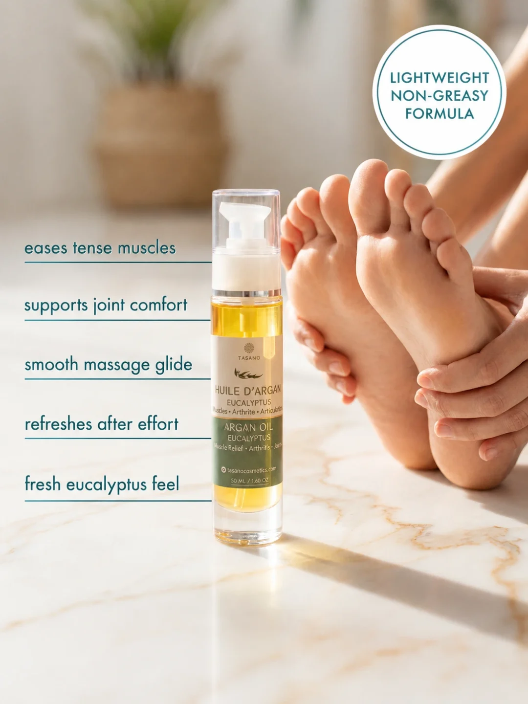 TASANO Eucalyptus Argan Body Oil benefits for tense muscles joint comfort massage glide and fresh eucalyptus feel TASANO Eucalyptus Argan Body Oil benefits for tense muscles joint comfort massage glide and fresh eucalyptus feel