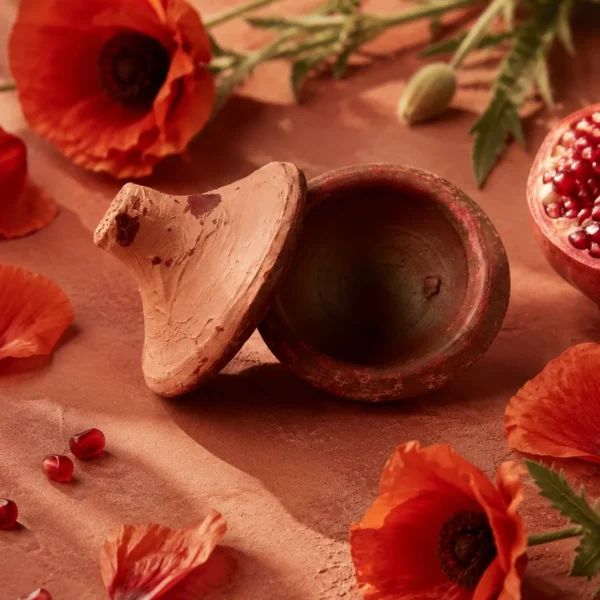 TASANO Aker Fassi Moroccan lipstick clay pot natural lip stain and cheek stain with poppy flowers and pomegranate pigment ingredients TASANO Aker Fassi Moroccan lipstick clay pot natural lip stain and cheek stain with poppy flowers and pomegranate pigment ingredients