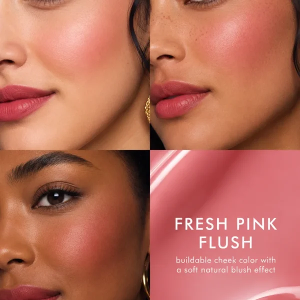TASANO Aker Fassi used as a pink cheek stain with poppy red lips on different skin tones