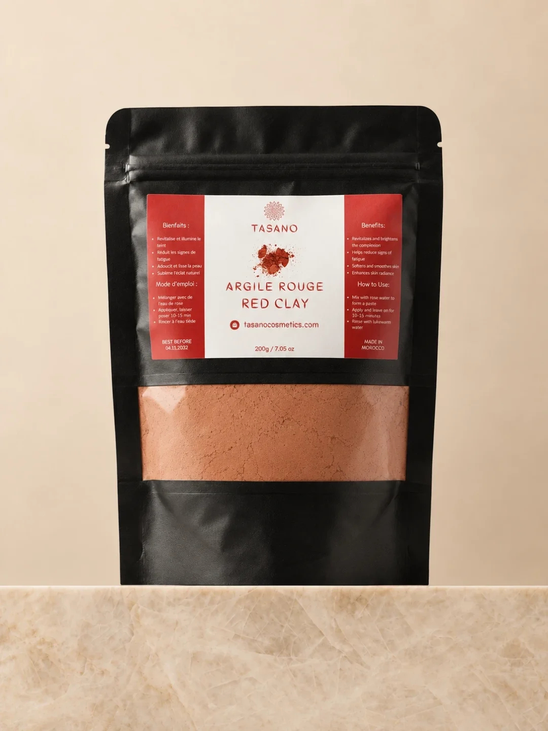 TASANO Moroccan Red Clay powder 200g natural clay face mask for oily dull and uneven-looking skin TASANO Moroccan Red Clay powder 200g natural clay face mask for oily dull and uneven-looking skin