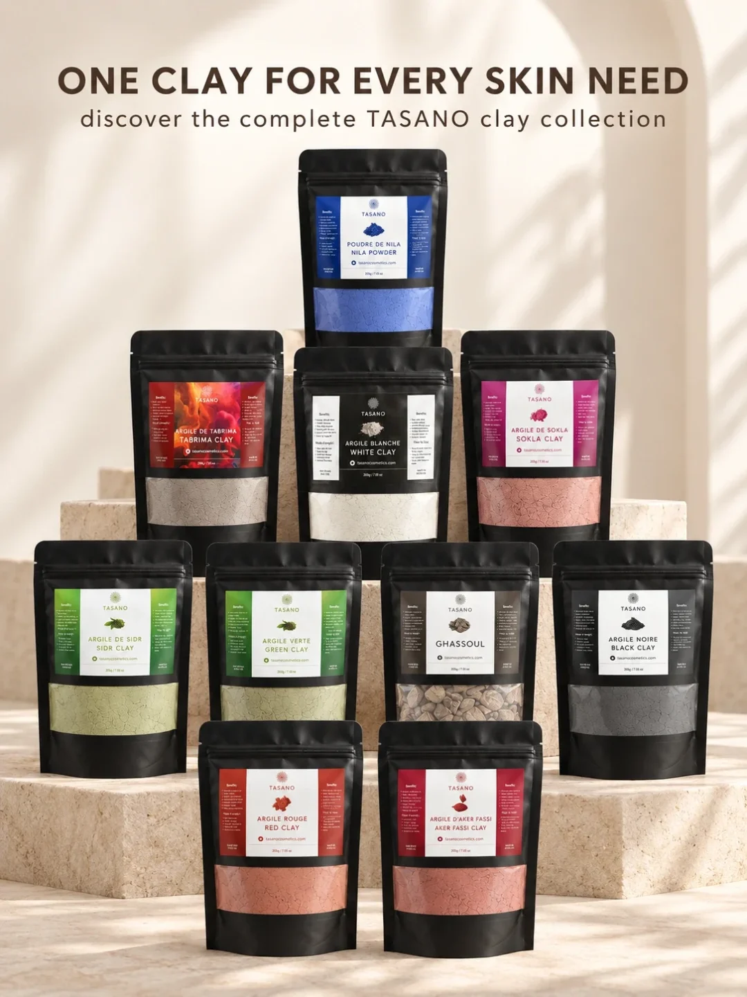 TASANO Moroccan clay mask collection for oily skin, dark spots, pores, dull skin, hair and hammam skincare TASANO Moroccan clay mask collection for oily skin, dark spots, pores, dull skin, hair and hammam skincare
