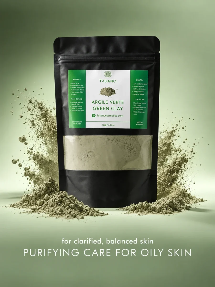 Moroccan Green Clay Mask for oily skin, excess sebum, visible shine and clogged-looking pores