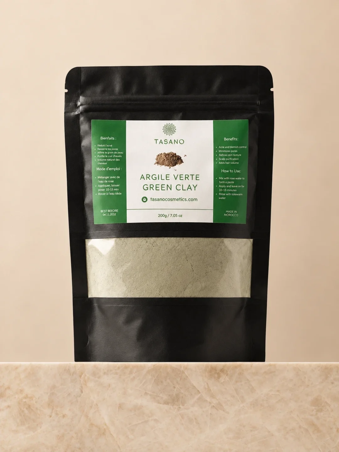 TASANO Moroccan Green Clay Powder 200g face mask for oily skin, pores and excess oil TASANO Moroccan Green Clay Powder 200g face mask for oily skin, pores and excess oil