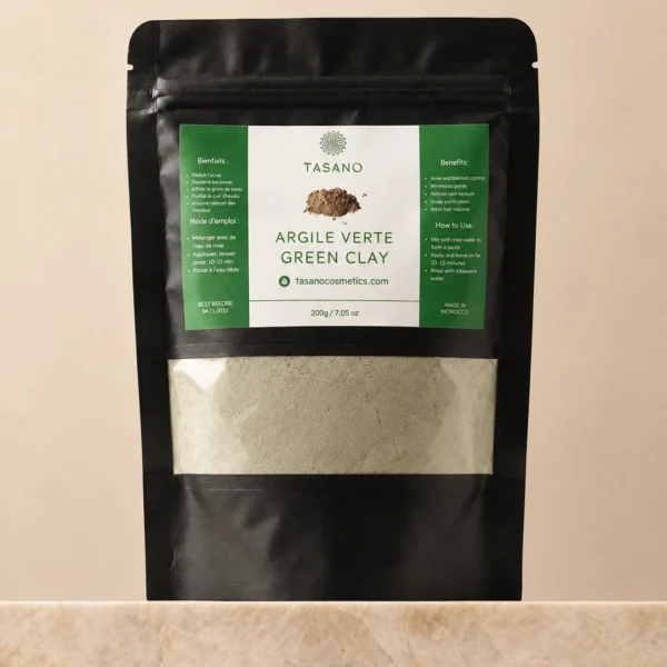TASANO Moroccan Green Clay Powder 200g face mask for oily skin, pores and excess oil TASANO Moroccan Green Clay Powder 200g face mask for oily skin, pores and excess oil