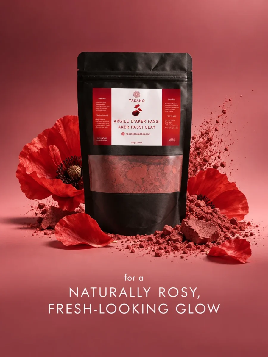 Moroccan Aker Fassi Powder face mask for dull skin and a fresh natural rosy-looking glow