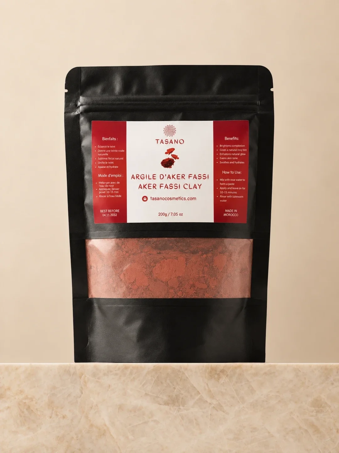 TASANO Moroccan Aker Fassi Clay 200g face mask for dull skin and natural rosy glow TASANO Moroccan Aker Fassi Clay 200g face mask for dull skin and natural rosy glow