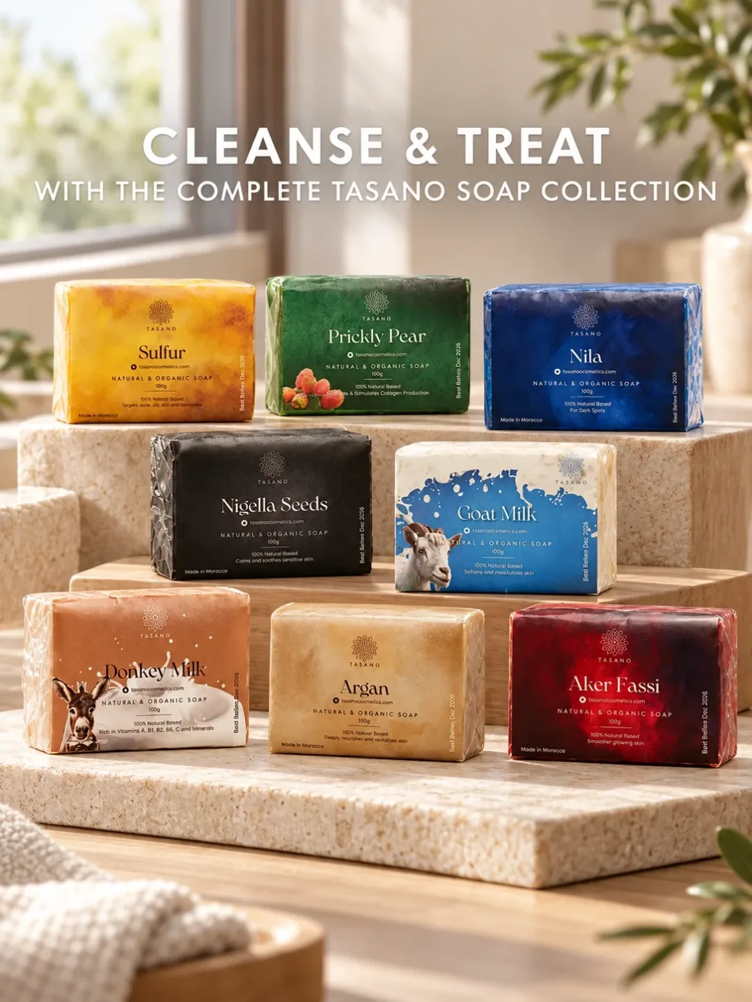 Moroccan natural soap collection for dark spots, dry skin, sensitive skin, blemish-prone skin and radiant-looking skin
